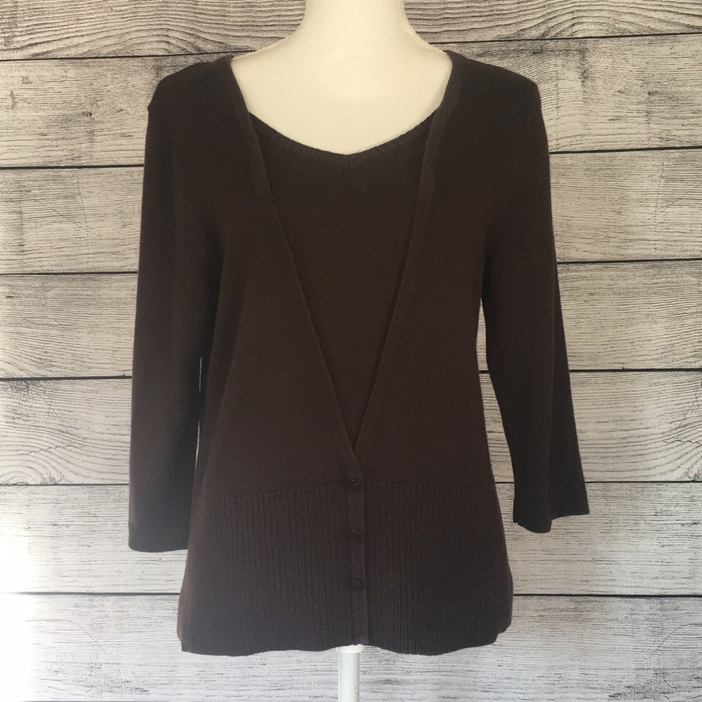 Christopher & Banks faux layered brown sweater/ knit top size large